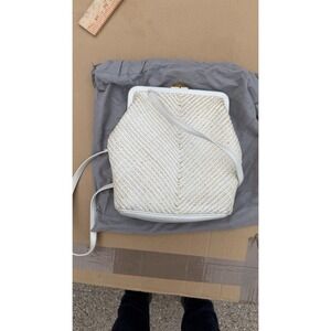 Sharif White Woven Leather Crossbody Clutch Purse Made in USA Vintage